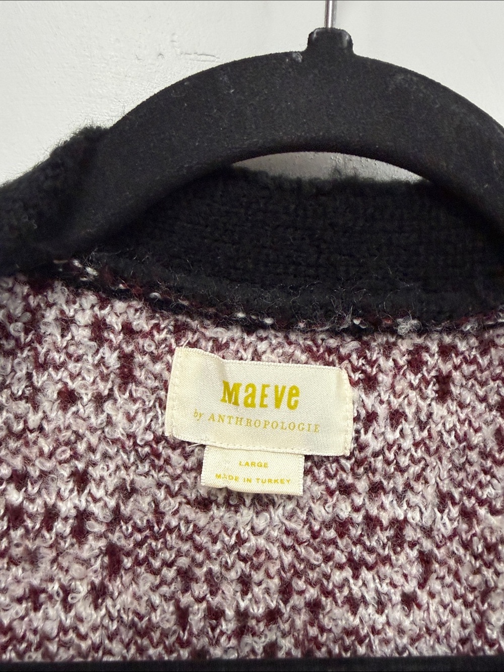Anthropologie Maeve Houndstooth Knit Cardigan in Burgundy & Cream L - Picture 3 of 7
